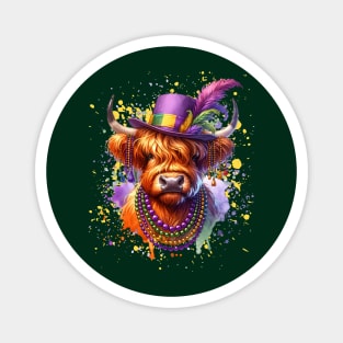 Mardi Gras Highland Cow Magnet